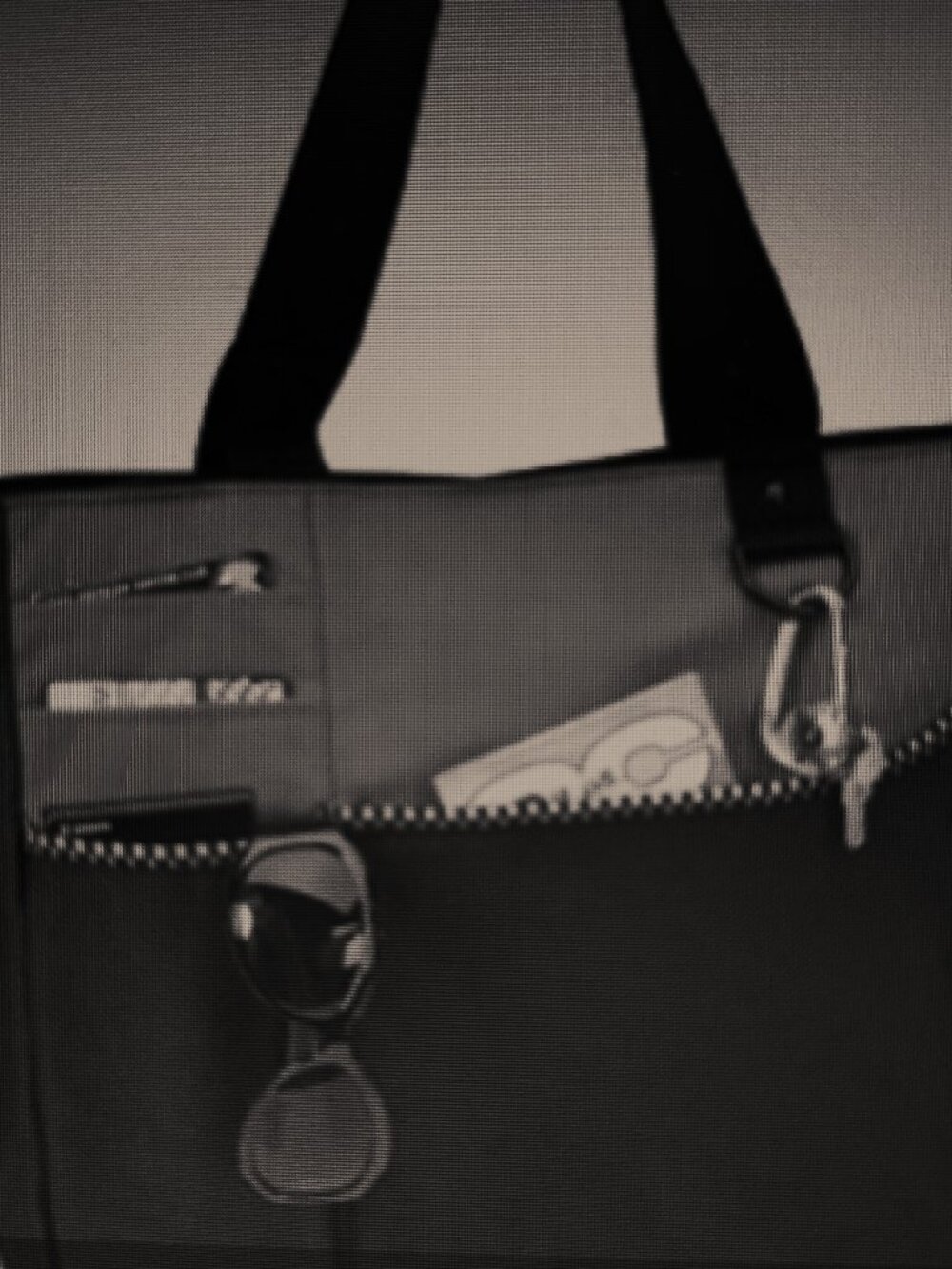 BLACK POLY TOTE BAG with TWO COMPARTMENTS OUTER & INNER ZIPPERED CLOSURE